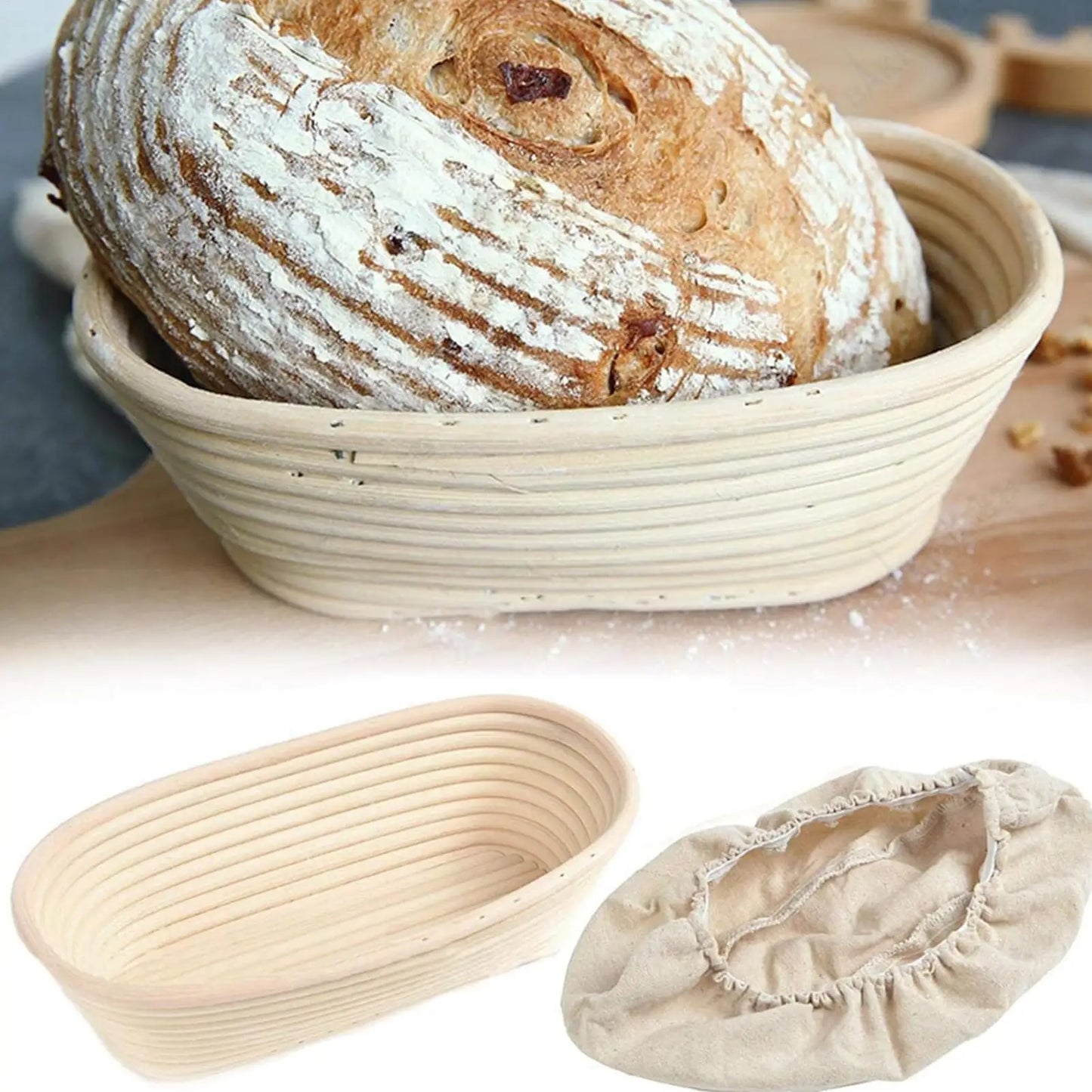 Rattan Sourdough Bread Proofing Basket with Cloth Liner | Oval
