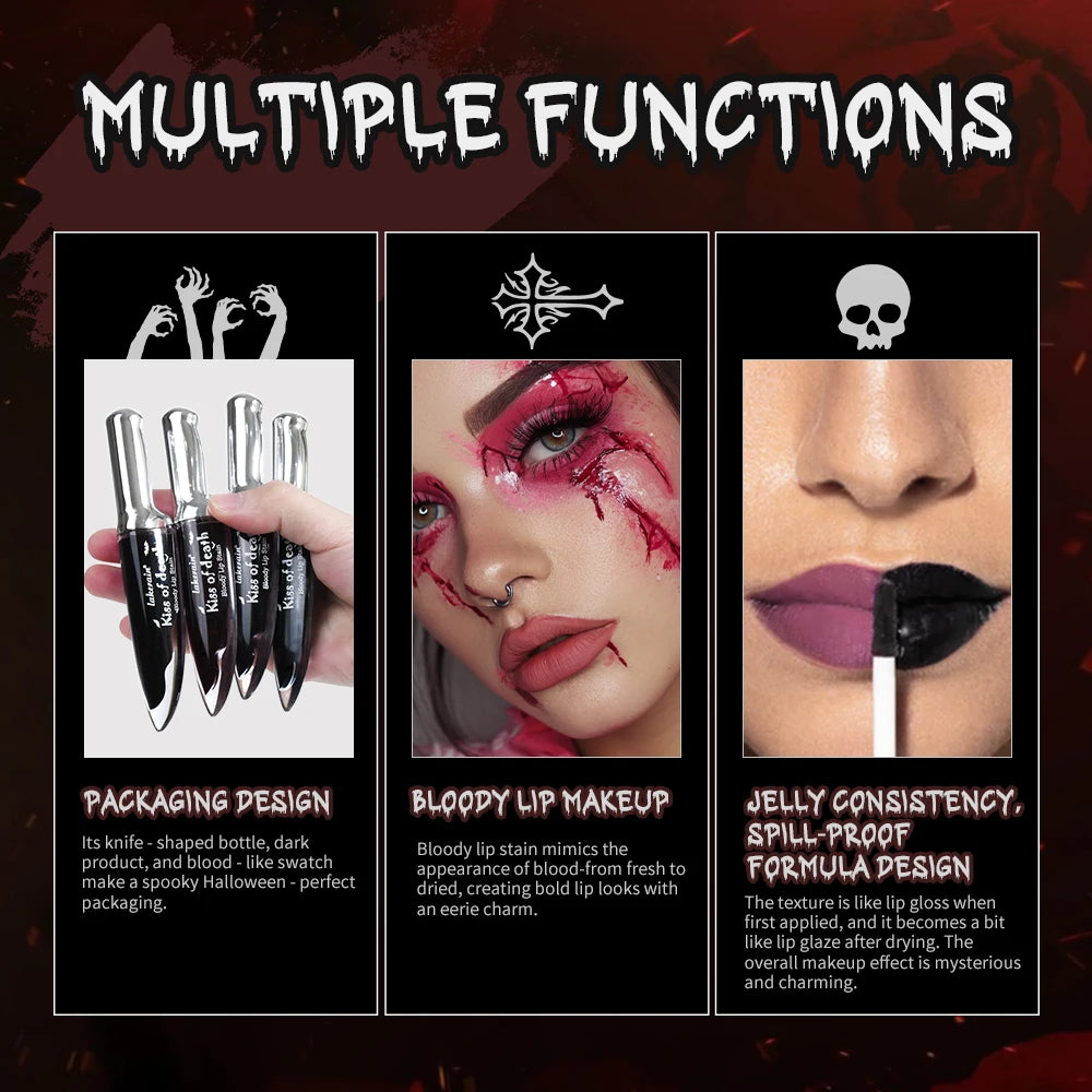 Lip Stain Kiss of Death Bloody Gothic Matte Long Lasting Waterproof Non Stick Color Darkens Over Time Vampire Makeup Peaceful Pleasures Health and Wellness