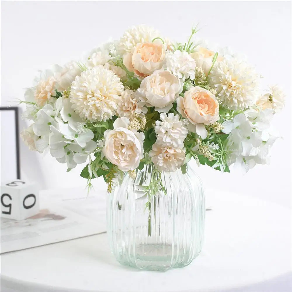 Silk Peony & Hydrangea Artificial Flower Bouquet – Wedding Décor