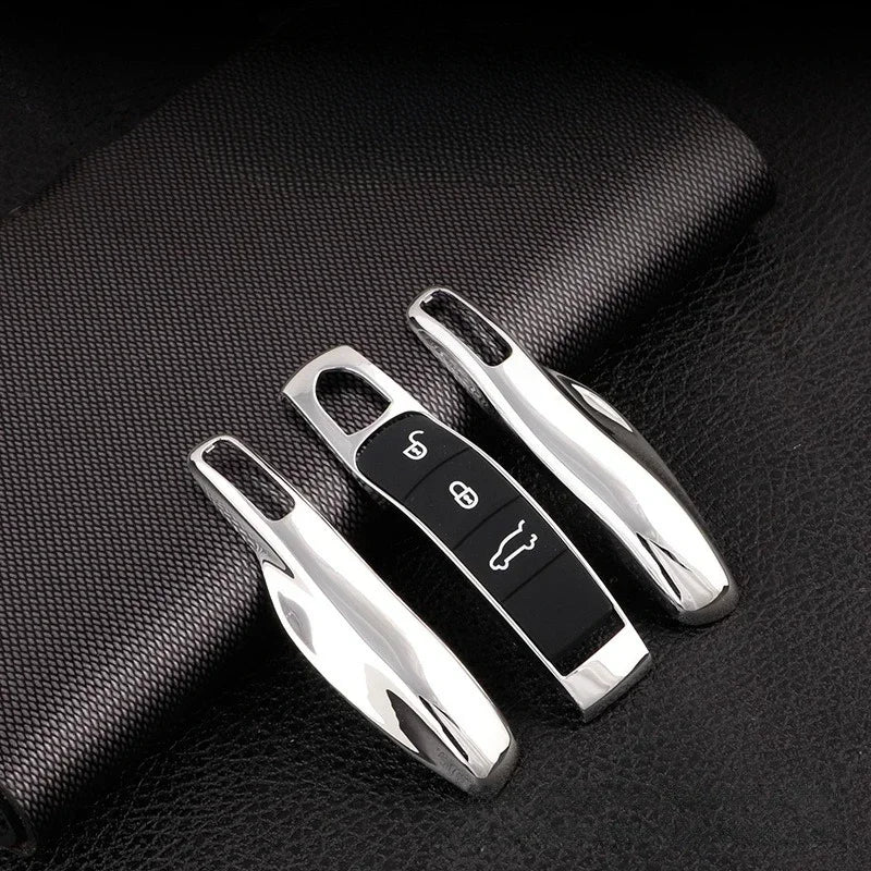 Car Smart Remote Key Case Fob Covers Set Shell for Porsche Panamera Spyder Carrera Macan Boxster Cayman Cayenne 911 970 981 991 Peaceful Pleasures Health and Wellness Electroplated Silver