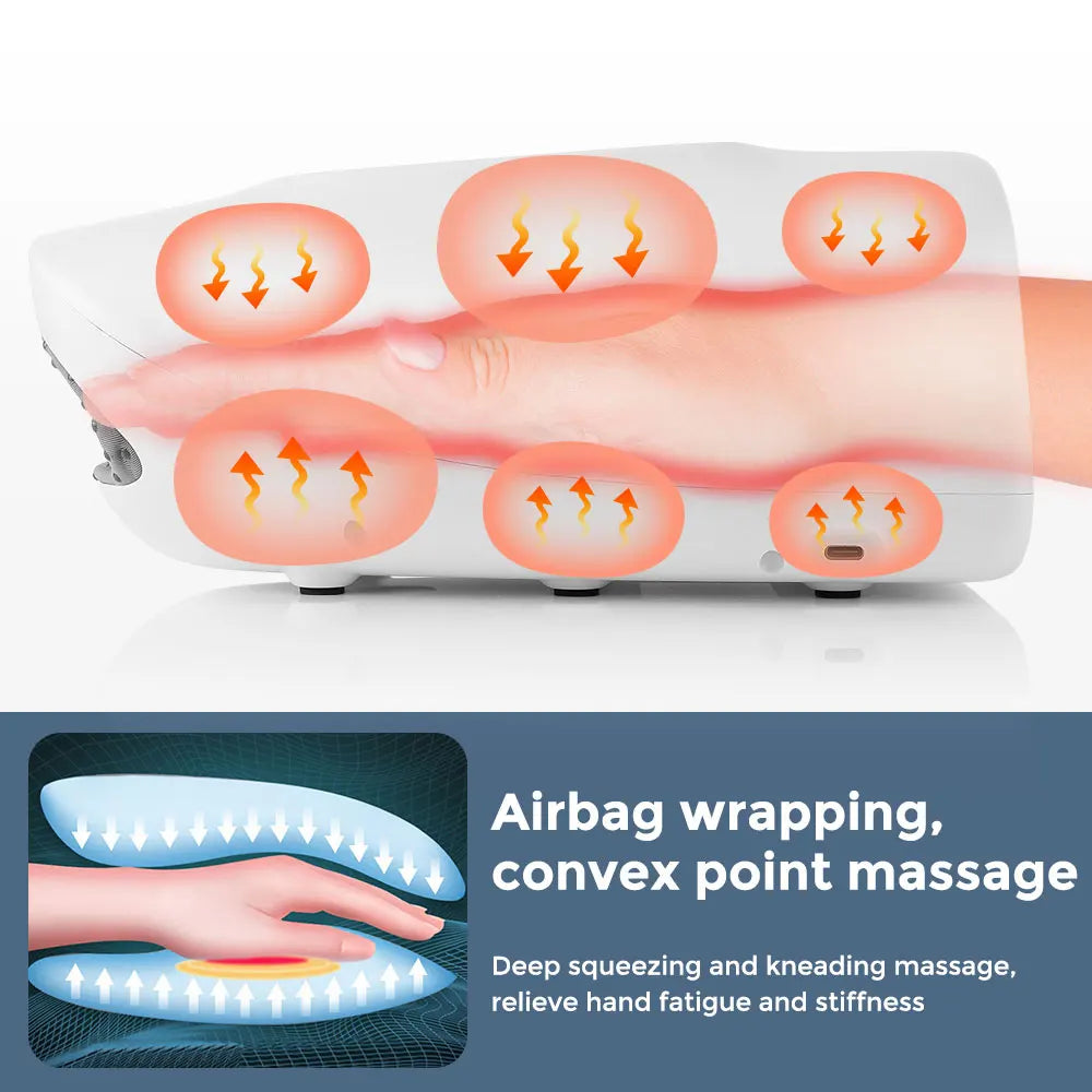 Air Compression Hand Massager with Heat Home Use Finger Wrist Palm Massage Muscles Relax Hand Airbag Pressure SPA Warm Compress Peaceful Pleasures Health and Wellness