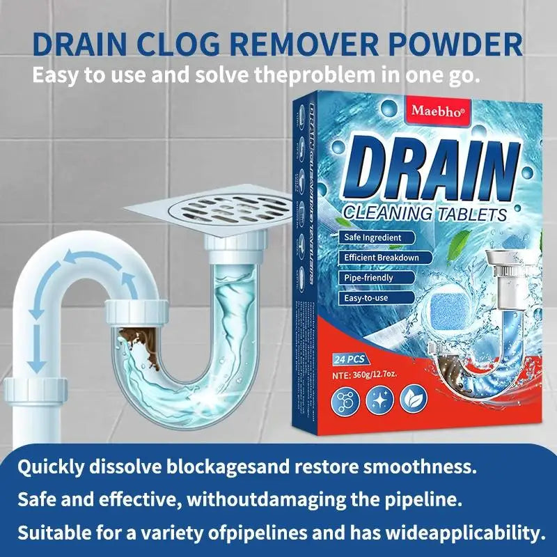 24-Pack Drain Cleaning Tablets | Sink, Shower & Bathtub Unclogger