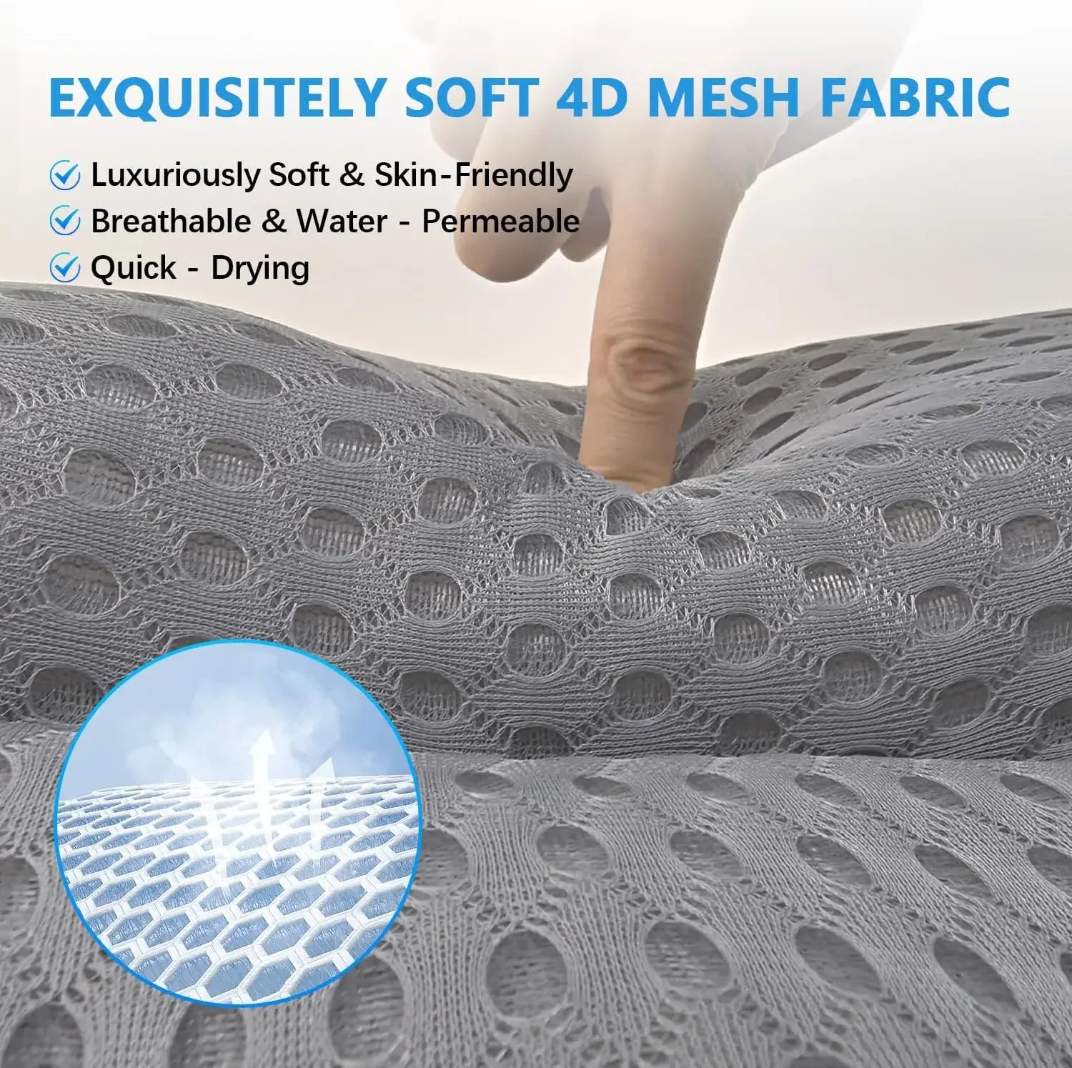 Luxury Bathtub Pillow – 6 Suction Cups, 4D Mesh Fabric, Grey Bath Accessories Peaceful Pleasures Health and Wellness