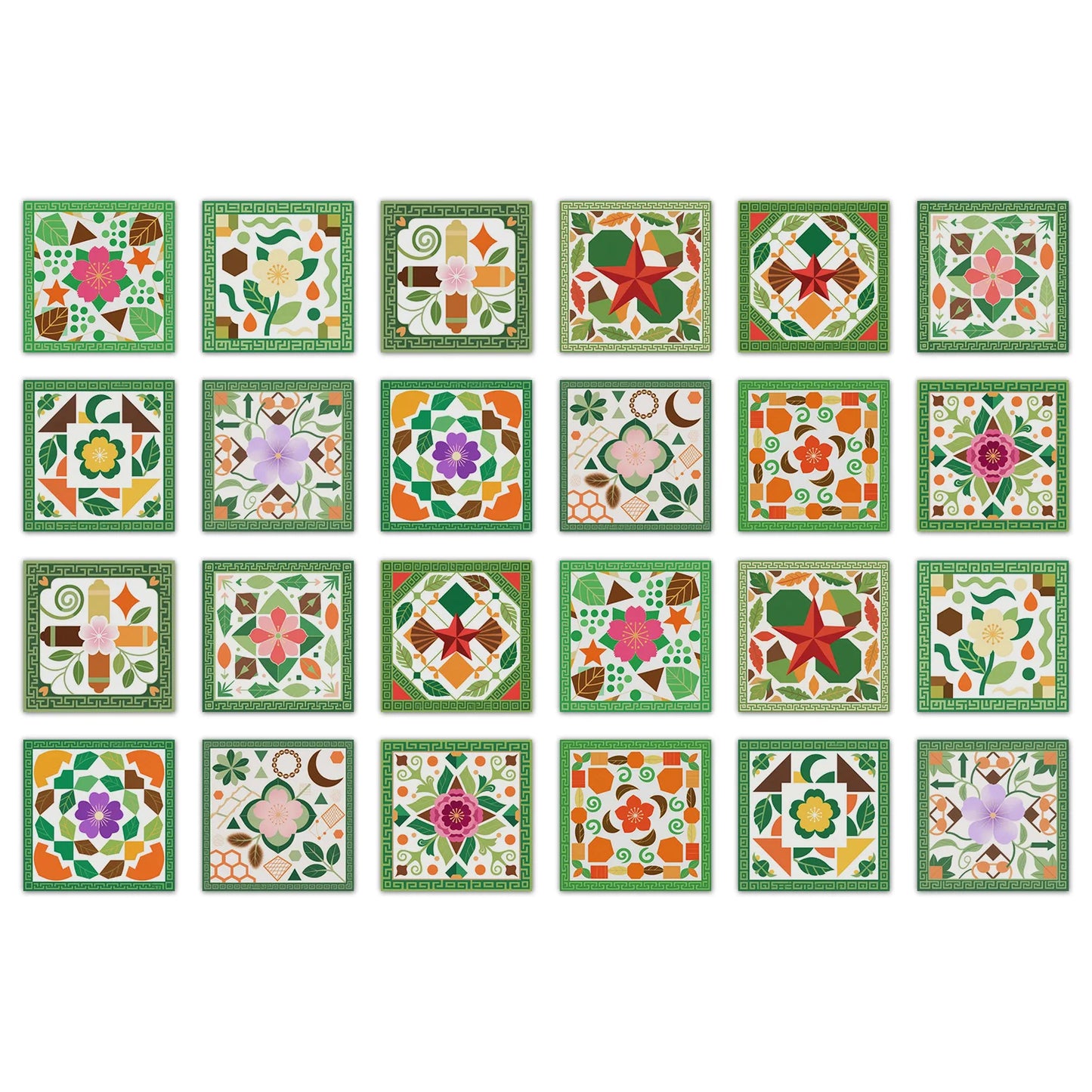 24 pieces European style flower tiles wall stickers Self-adhesive kitchen bathroom decorative ceramic tiles stickers glossy crys Peaceful Pleasures Health and Wellness NHZ49 20X20cm 24PCS