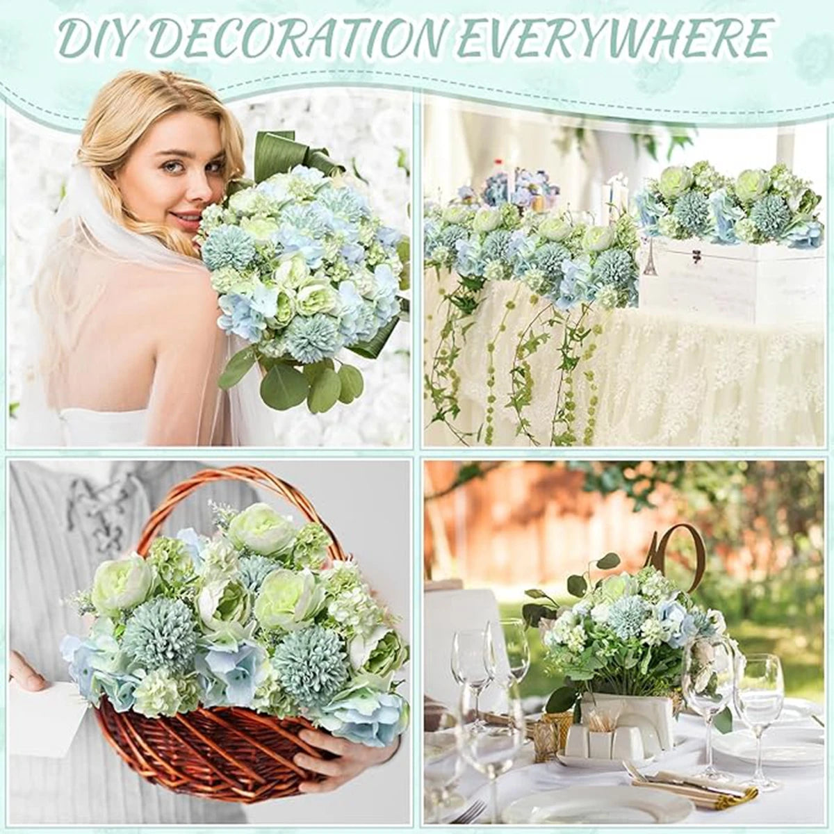 Silk Peony Hydrangea Artificial Flower Bouquet – Wedding & Home Decor