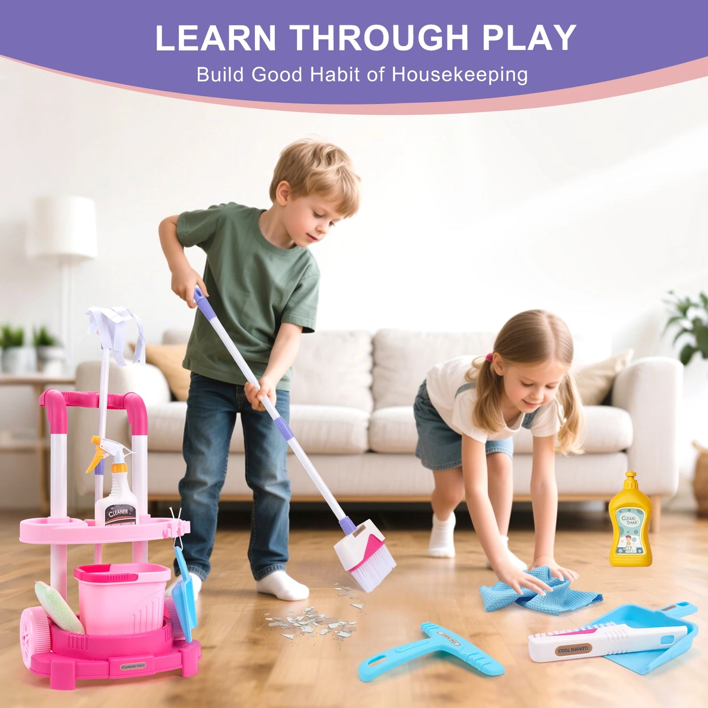 Kids Cleaning Handcart Simulated Life Toys Pretend Play Hygiene House