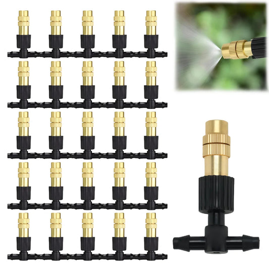 10-100PCS Adjustable Brass Spray Nozzles with 4/7mm Hose Misting Watering Sprinkler 1/4” Tee Joint for Garden Greenhouse Lawn Peaceful Pleasures Health and Wellness