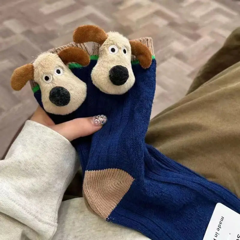 Personalized Fashion Socks 3D Cartoon Big Ears Dog Socks Plush Cloth Doll Socks Spring and Autumn Sweet Breathable Middle Socks Peaceful Pleasures Health and Wellness Blue One Size