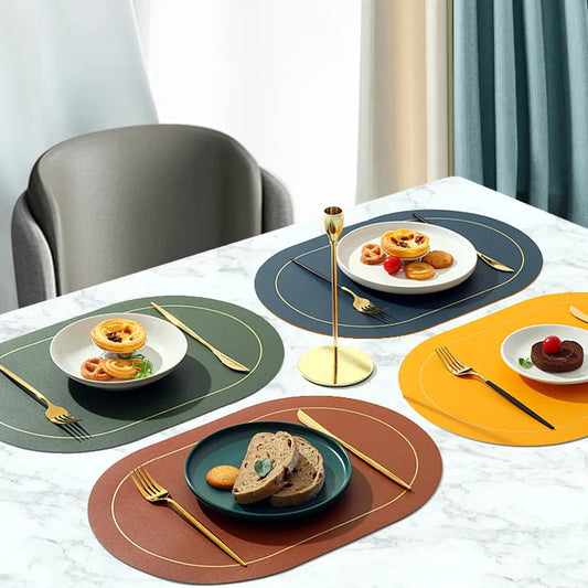 Faux Leather Placemats Double-Sided Color Oval Design Home Decor Kitchen Dining Table Placemats Heat Resistant pad Peaceful Pleasures Health and Wellness
