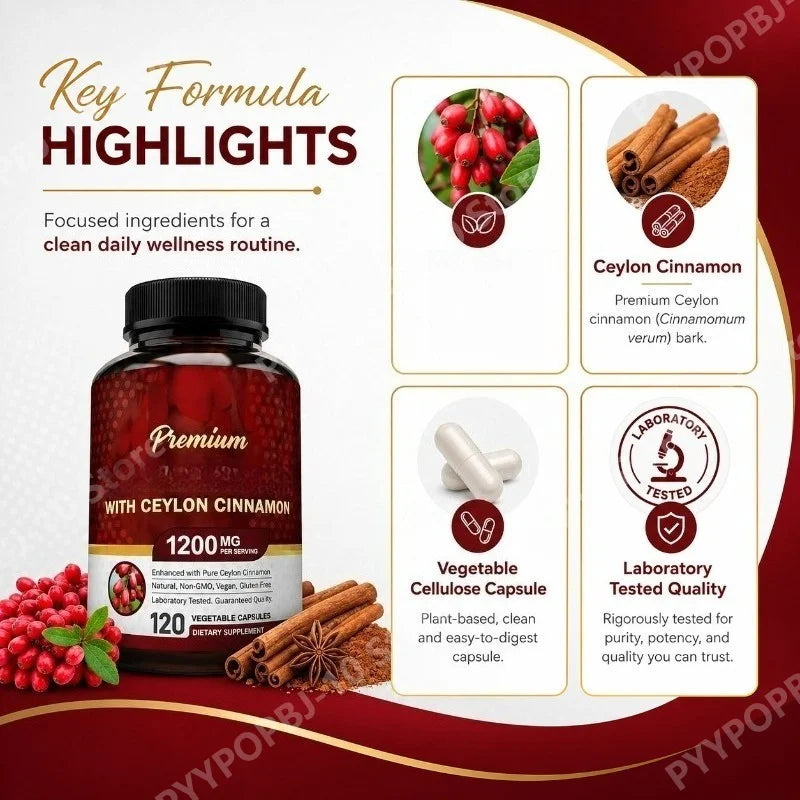 Ceylon Cinnamon Capsules | True Cinnamomum Verum | 120ct
