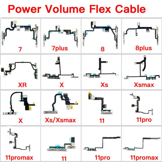 iPhone 7–11 Pro Max Power & Volume Flex Cable with LED Flash Phone Flex Cable Oasis Select