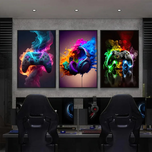 3pcs Game Controller Cool Game Wall Posters, Home Decor, Canvas Painting, Used for Living Room Porch Home Decoration No Frame Peaceful Pleasures Health and Wellness