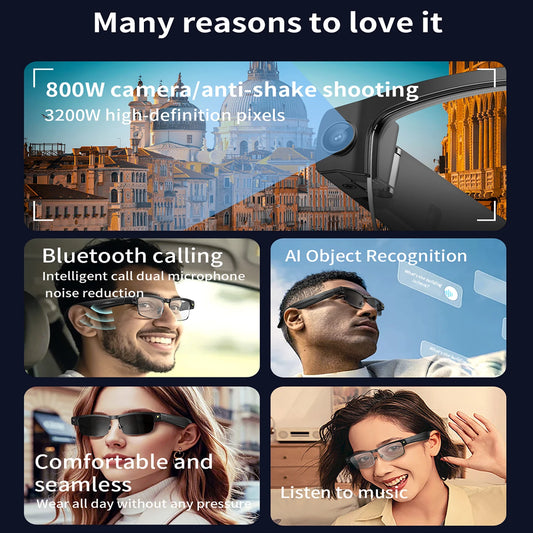 AI Smart Translate Sunglasses Bluetooth Call Music Real-time Simultaneous Interpretation Voice Assistant Control Smart Glasses Peaceful Pleasures Health and Wellness Sunglasses