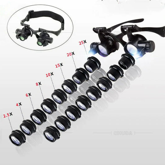 Head Mounted Magnifier with Led Light Magnifying Glass for Close Work Electronic Jewelry Watch Repair Peaceful Pleasures Health and Wellness black