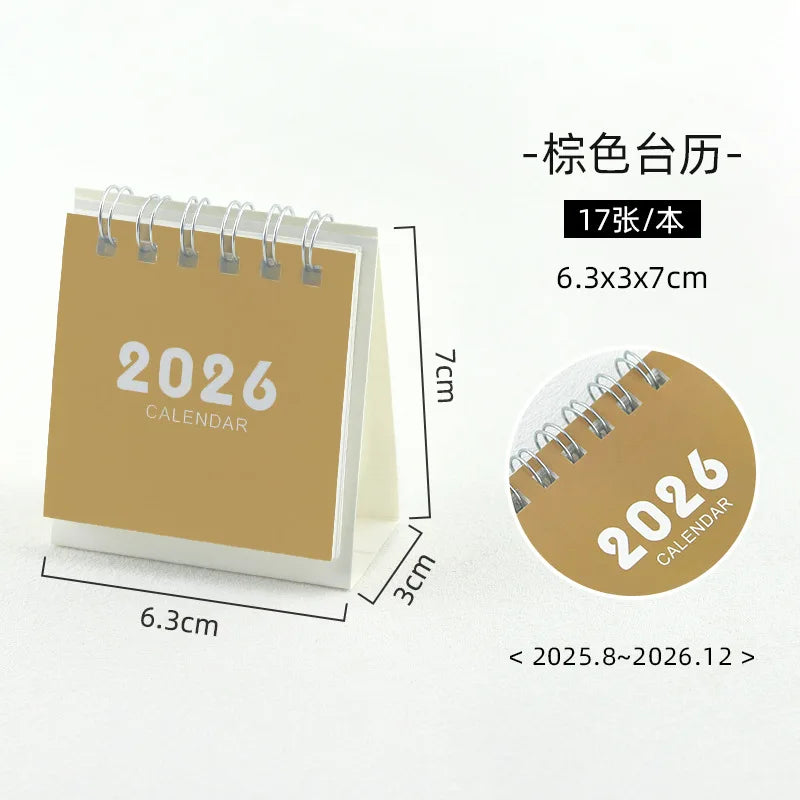 2026 Mini Simple Calendar Desk Calendar Creative Coil Calendar Planner Desktop Decorations Office Stationery Learning Planner Peaceful Pleasures Health and Wellness brown