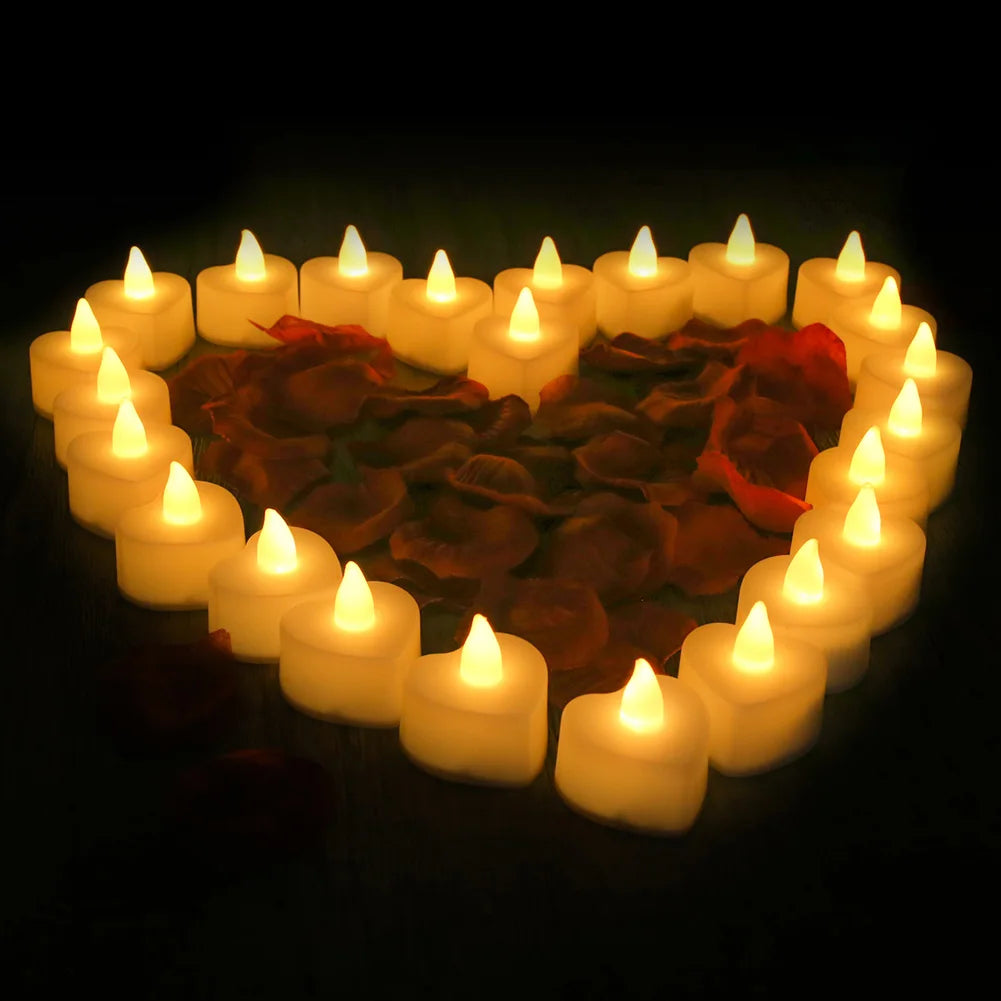 Heart Shaped LED Candles Flameless with Artificial Rose Petal Romantic Love Tea Lights for Night Light Anniversary Wedding Table Peaceful Pleasures Health and Wellness