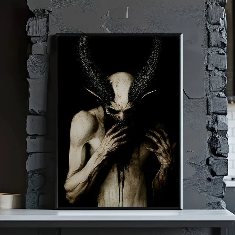 1pc Gothic Horror Satan Poster Unframed Canvas Print, Living Room, Office & Coffee Shop Decor - Dark Fantasy Wall Art Home Decor Peaceful Pleasures Health and Wellness