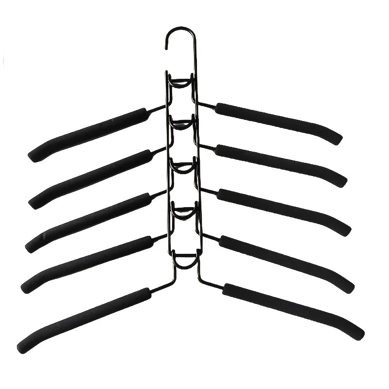 5pcs Heavy Duty Space-Saving Metal Hangers with Non-Slip Foam Pads - Multi-Layer Design for Coats, Sweaters, Suits, and T-Shirts Peaceful Pleasures Health and Wellness Black