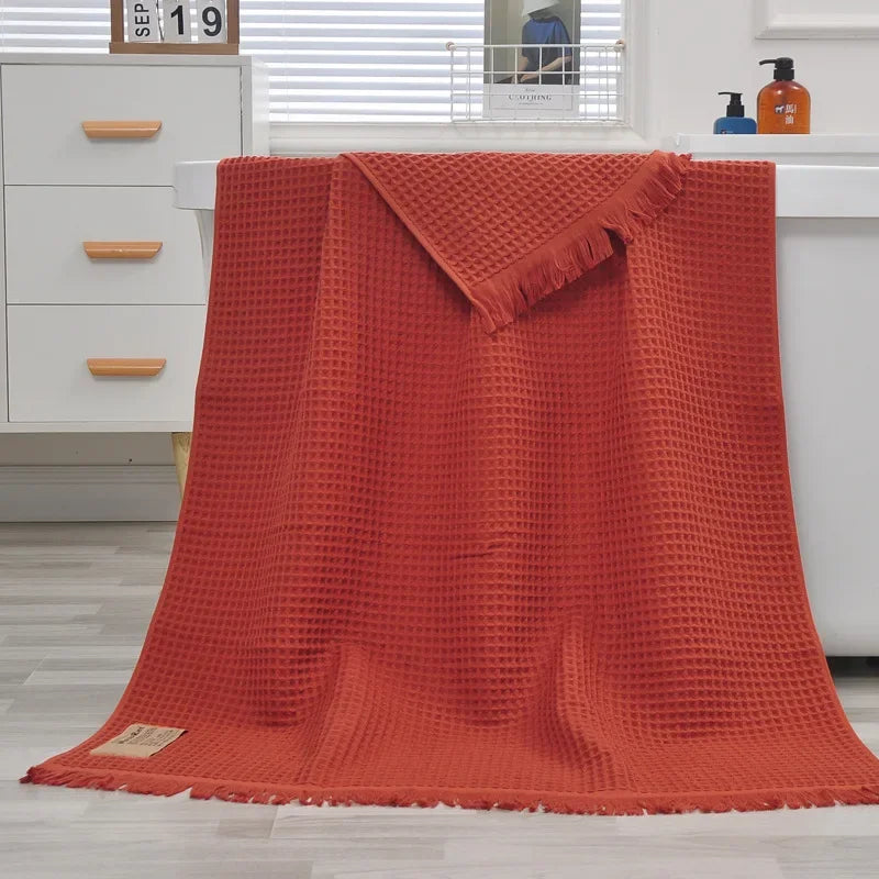 XXL Organic Cotton Waffle Bath Towel 90x180cm | Quick-Dry