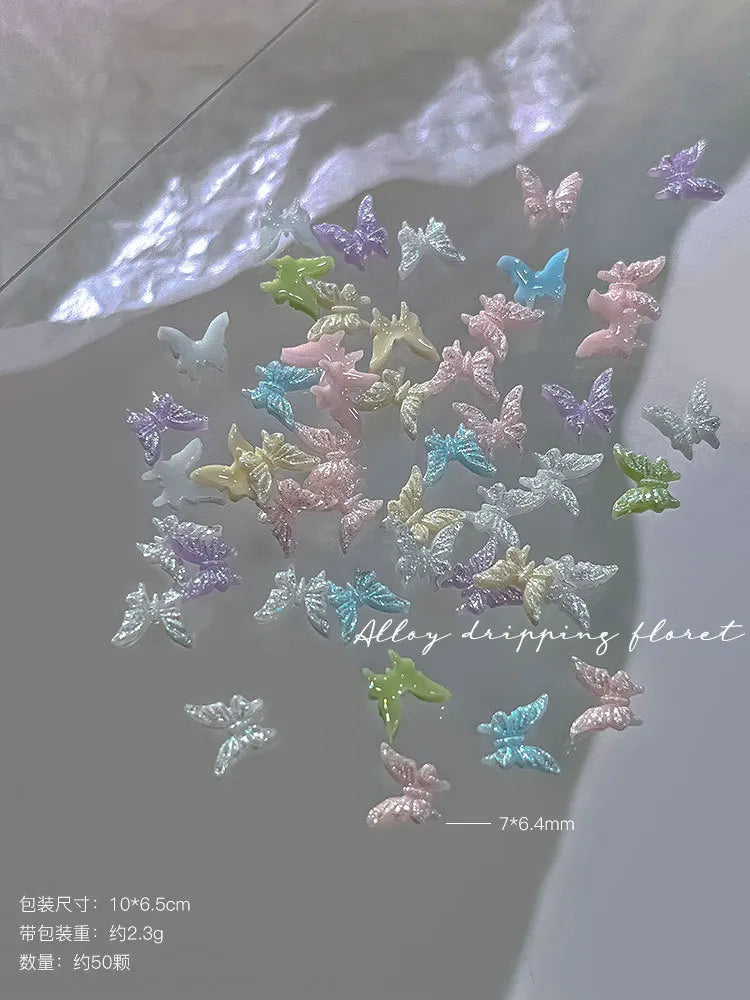 50pcs 3D Glitter Butterfly Nail Charms | Resin Nail Art Decor