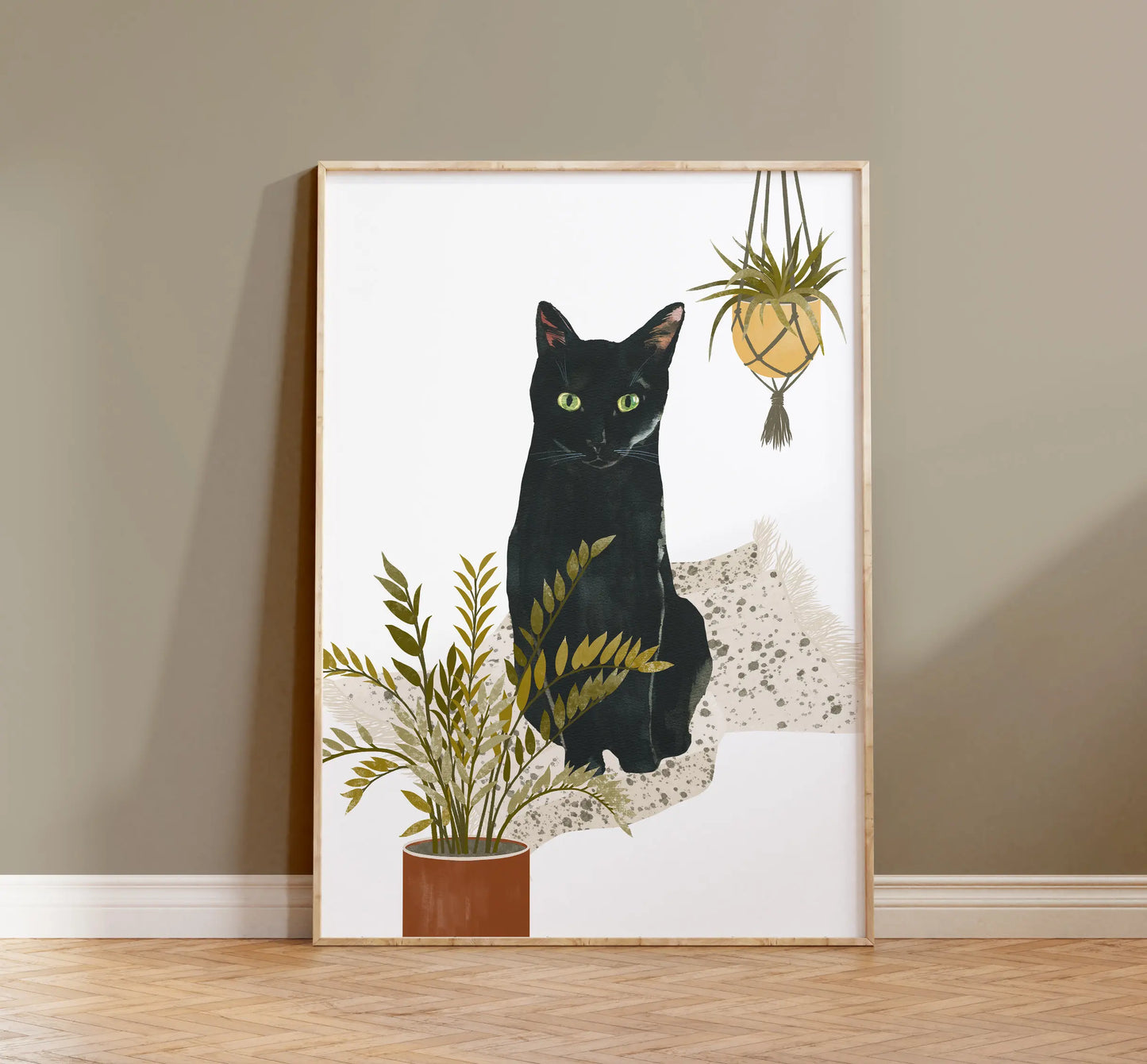 Watercolor Kittens Print Cat and Plant Poster Wall Art Leisurely Cute Kitty Canvas Painting Living Room Bedroom Home Decor Peaceful Pleasures Health and Wellness