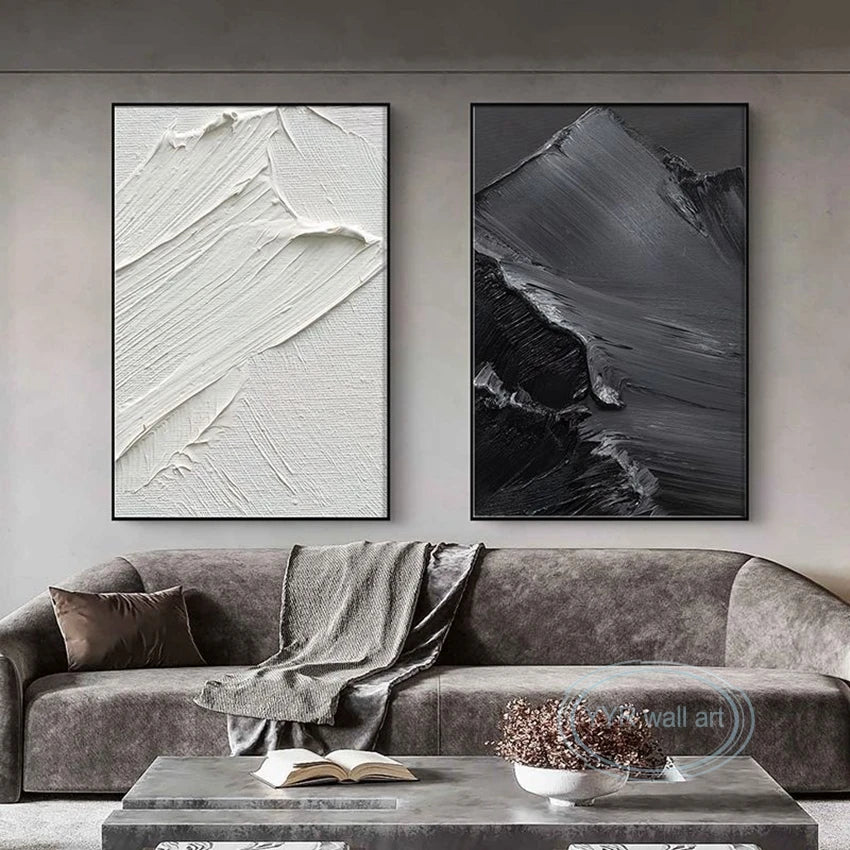 Minimalist Advanced Handmade Abstract Oil Painting, Black and White Texture, Wall Art, Canvas Decoration, Living Room Poster, Be Peaceful Pleasures Health and Wellness