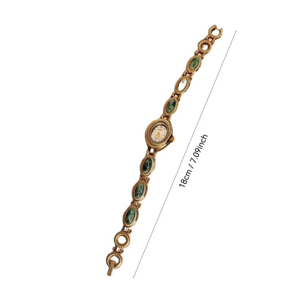 Oval Gemstone Ladies Quartz Watch – Elegant Jade Bracelet
