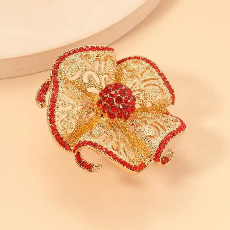 Luxury Flower Crystal Ring Women Gold Adjustable Statement Elegant