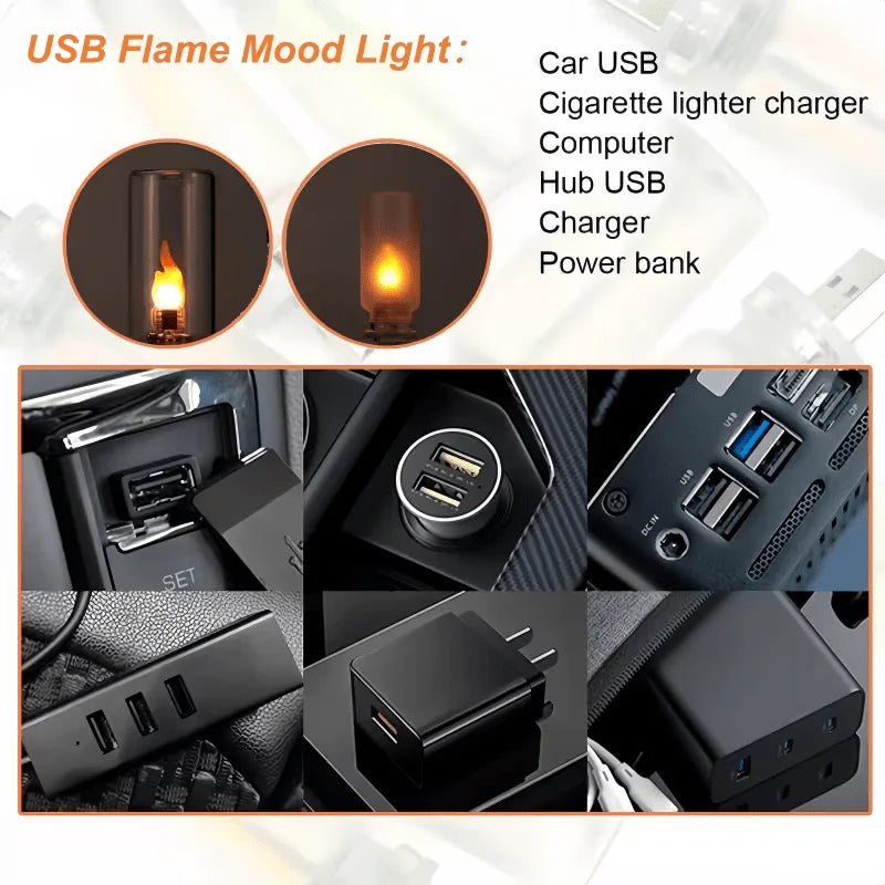 USB LED Flickering Flame Night Light | Glass Mood Lamp