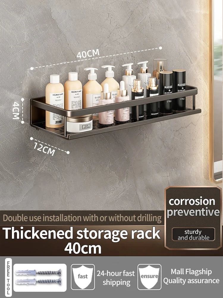 Wall-Mounted Bathroom Shelf & Towel Rack | Metal Storage Organizer
