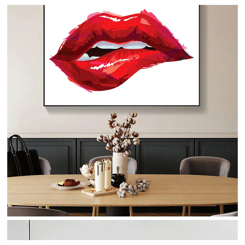 Sexy Red Lips Canvas Wall Art | Unframed Nordic Poster
