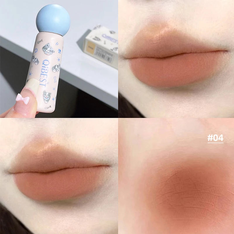 QIBEST Cute Velvet Matte Lip Mud Waterproof Non-stick Lip Stain Long Lasting Highly Pigmented Lipstick Tint Korean Cosmetics Peaceful Pleasures Health and Wellness 04