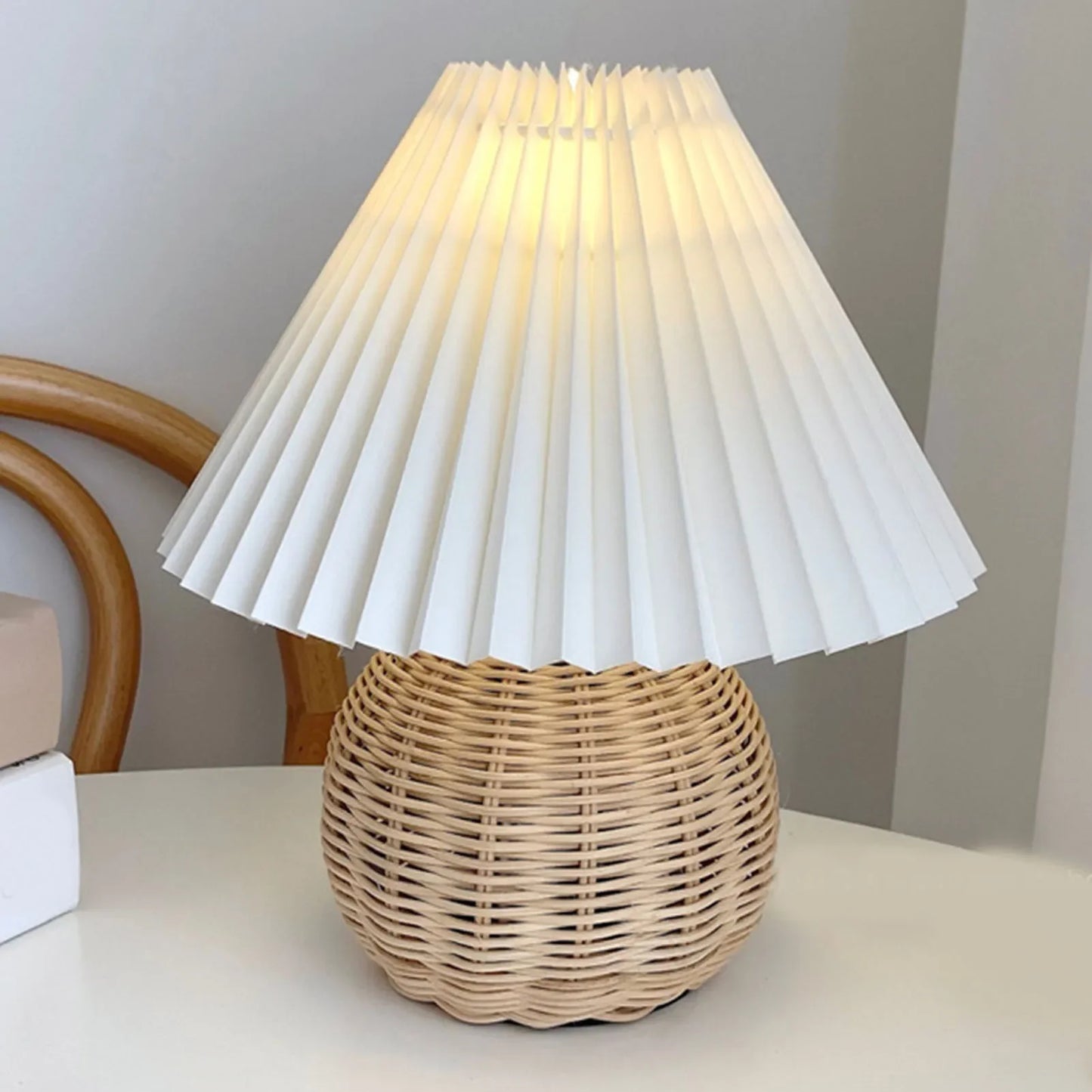 Table Lamp Bedside Nightstand Mini Bedroom Living Room Side Rattan