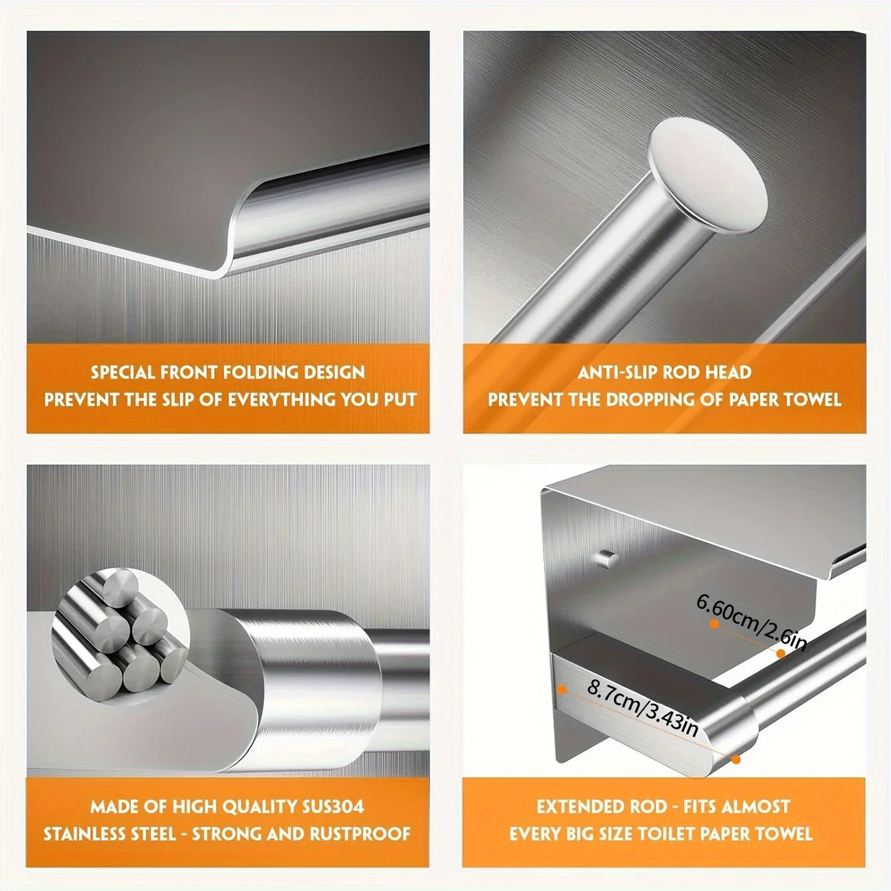 Stainless Steel Wall-Mounted Toilet Paper Holder with Shelf