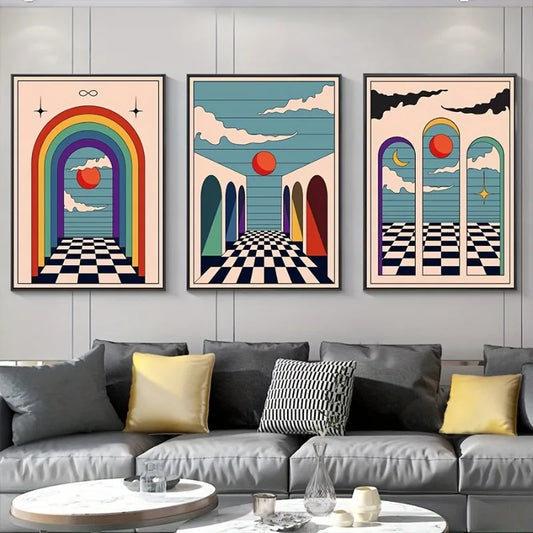 3pcs Bohemian Hippie Style Canvas Print Posters, Abstract Arches and Architectural Canvas Wall Art Paintings, Artwork Painting Peaceful Pleasures Health and Wellness