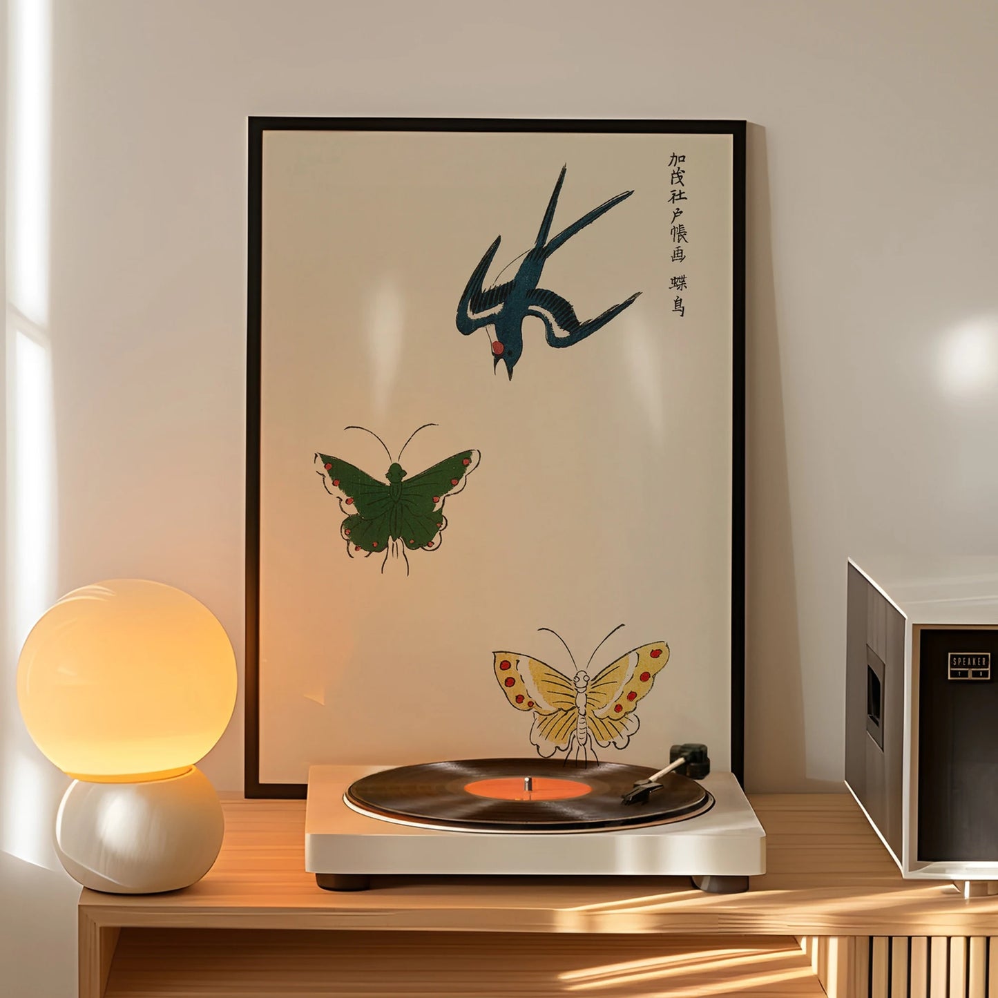 Minimalist Swallow & Butterfly Canvas Wall Art Print | Decor