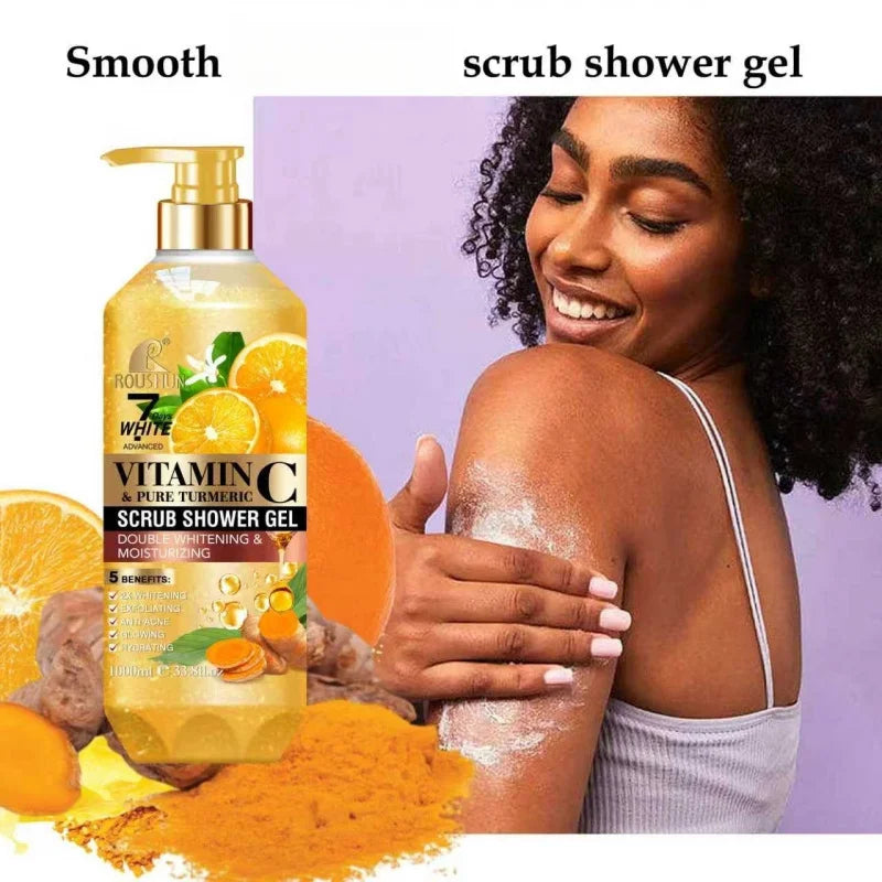 ROUSHUN VITAMIN C PURE TURMERIC SCRUB SHOWER GEL 1000ML Moisturizing and Moisturizing Skin Fragrance Preserving Large Capacity Peaceful Pleasures Health and Wellness