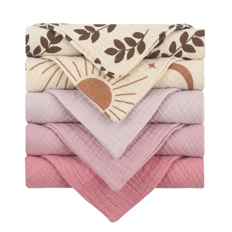 5-Pack Baby Cotton Gauze Washcloths – Soft Burp & Bath Towel