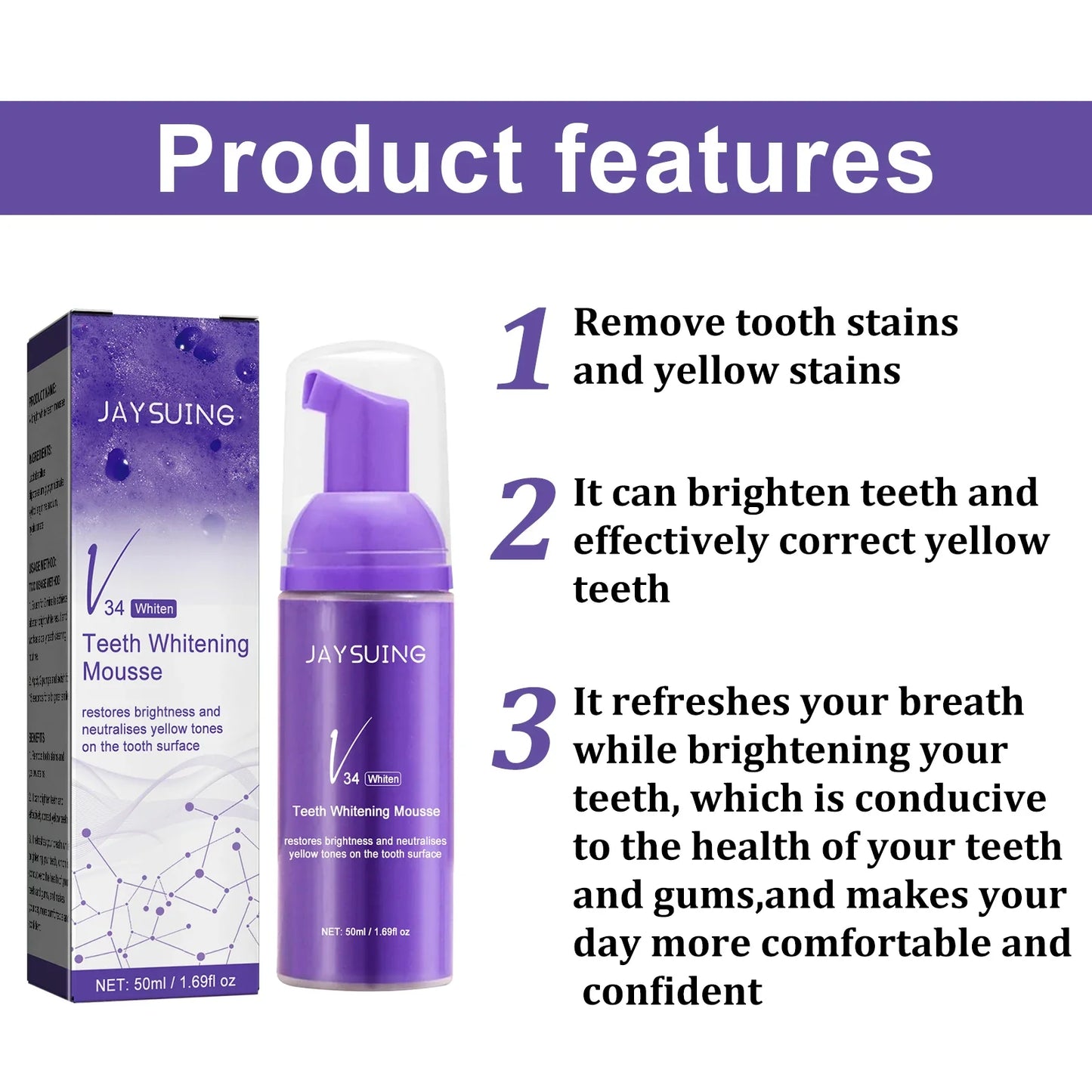 V34 Whitening Toothpaste Mousse – Stain Removal & Fresh Breath