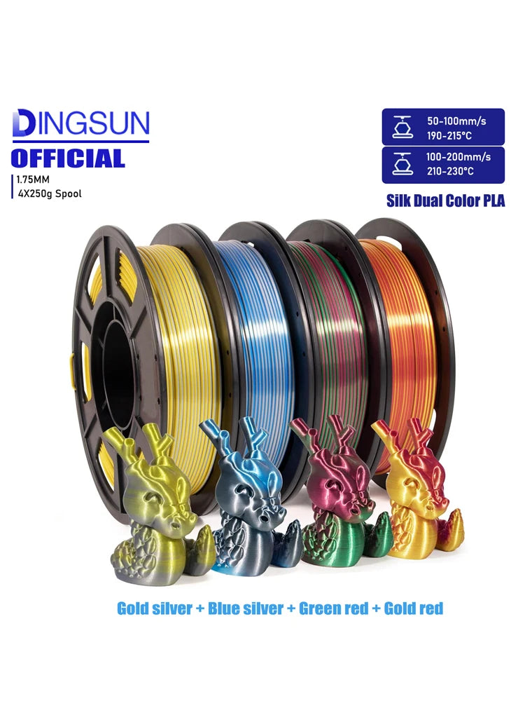 3D Maliang Dual Color Silk PLA Filament 1.75mm – 4-Pack