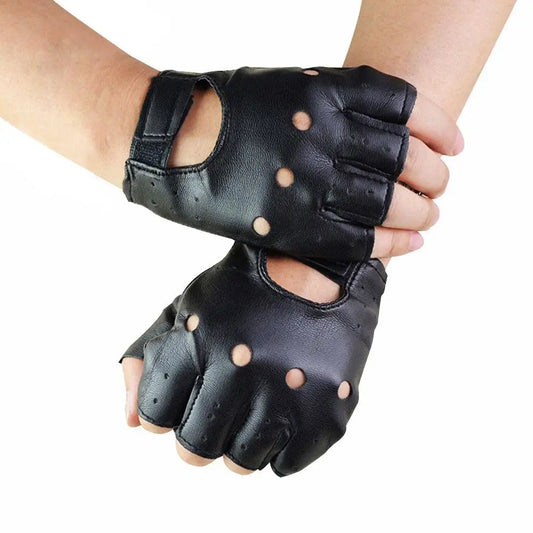 Punk Gloves Men Half Finger Punk PU Leather Gloves Breathable Accessories Fashion Outfits for Cycling Gym Dance Fitness Music Peaceful Pleasures Health and Wellness