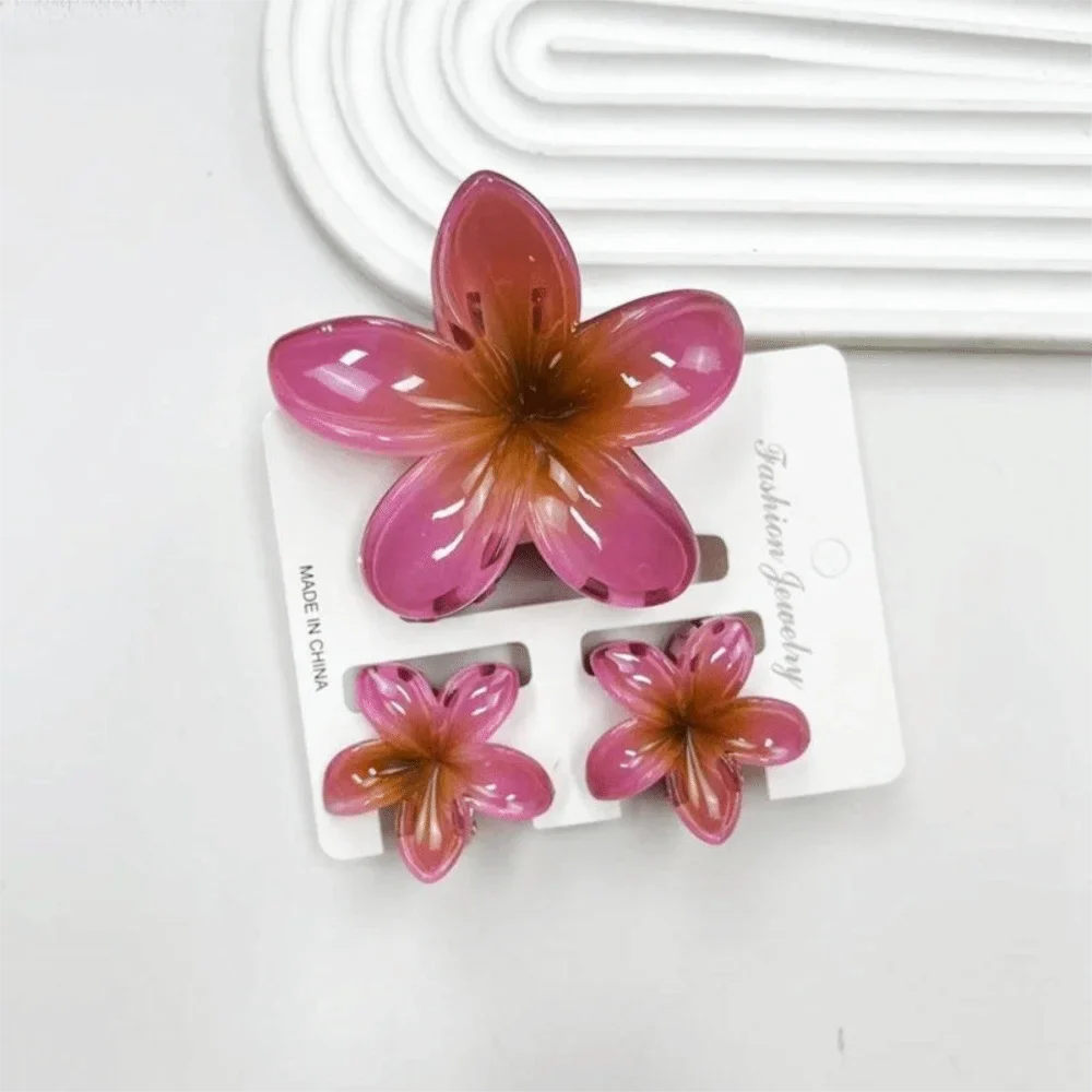 3-Pack Plumeria Flower Hair Claw Clips – Gradient Acrylic Set