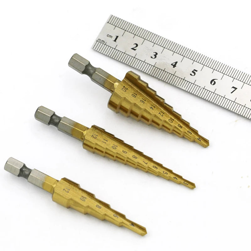 HSS Titanium Step Drill Bit Set 3–20mm | 3-Piece Cone Bit Kit Peaceful Pleasures Health and Wellness