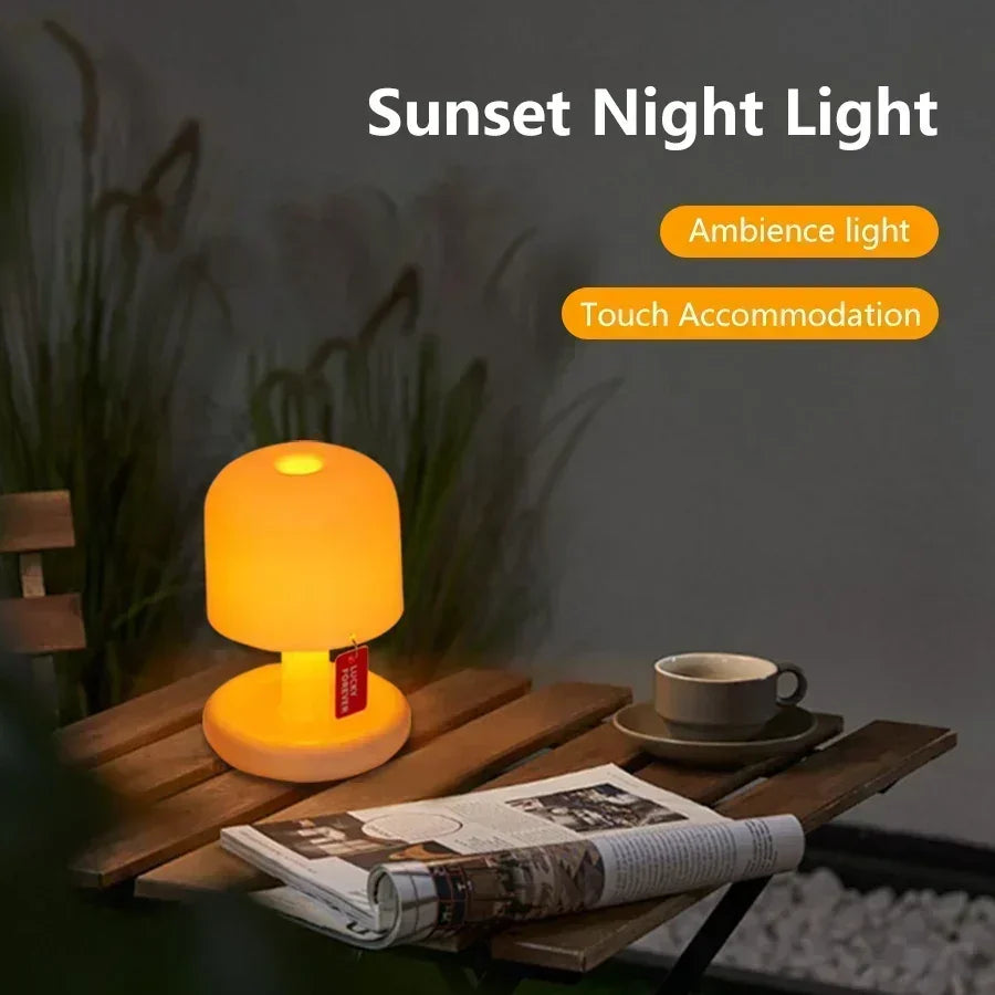 Mini Sunset Night Lamp Desktop Creative USB Rechargeable Ins Mushroom Style Led Night Light for Coffee Bar Home Decor Bedroom Peaceful Pleasures Health and Wellness