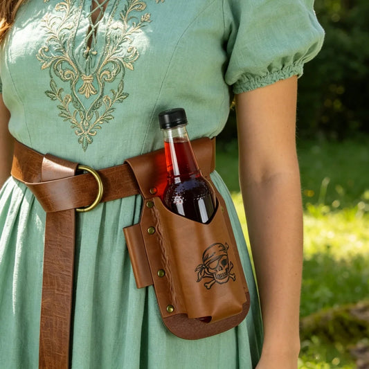 UYEE Belt Pirate Skull Leather Bottle Holster Waist Sash Hanging Peaceful Pleasures Health and Wellness