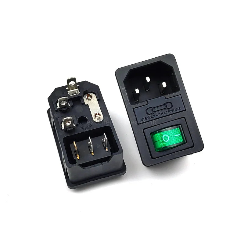 AC Power Socket with Light Fuse Card Type 3-in-1 Rocker Switch 3 Pin IEC320 C14 Inlet Power Socket 10A 250VAC Male Connector Peaceful Pleasures Health and Wellness Green 10PCS