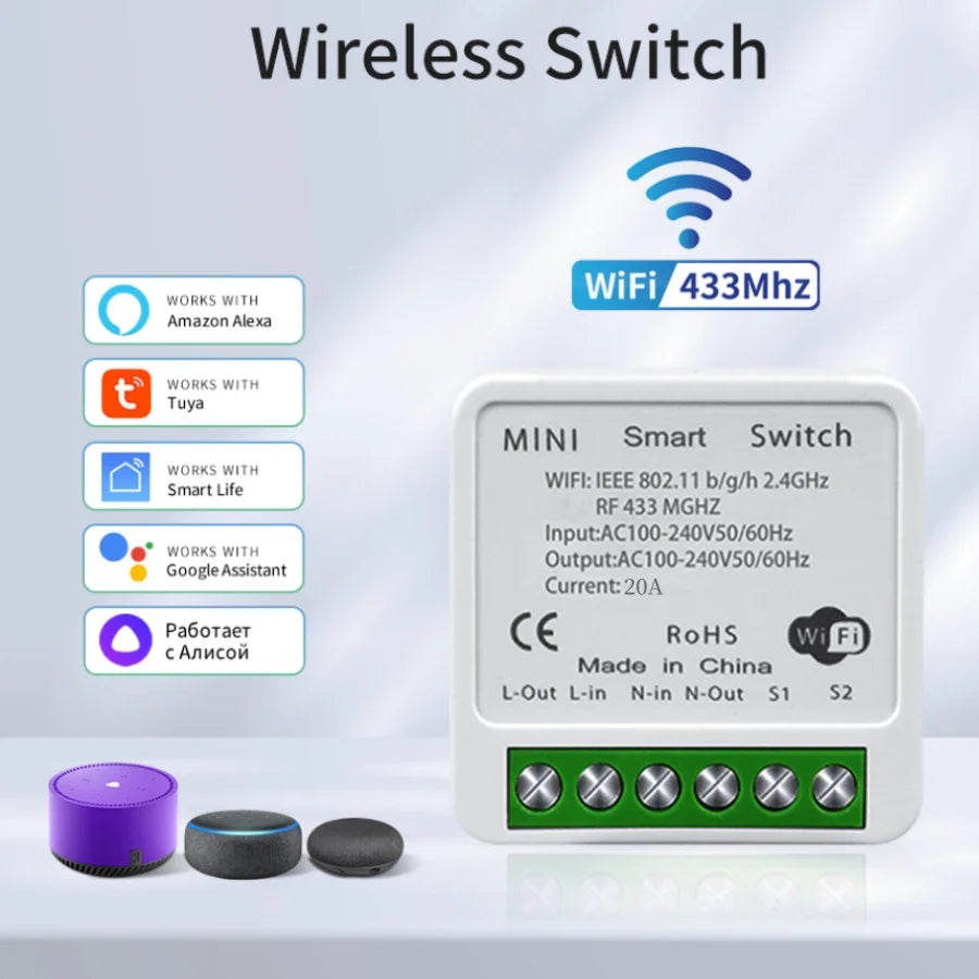 Tuya WiFi RF433MHz Smart Wall Switch 1/2/3 Gang | Alexa Google