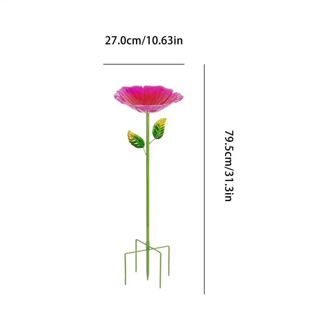 Bird Bath Flower-Shaped Colorful Metal Stakes Birdbath Outdoor Garden Bath Bowl Feeder for Yard Patio Deck Porch Backyard Peaceful Pleasures Health and Wellness Pink CN