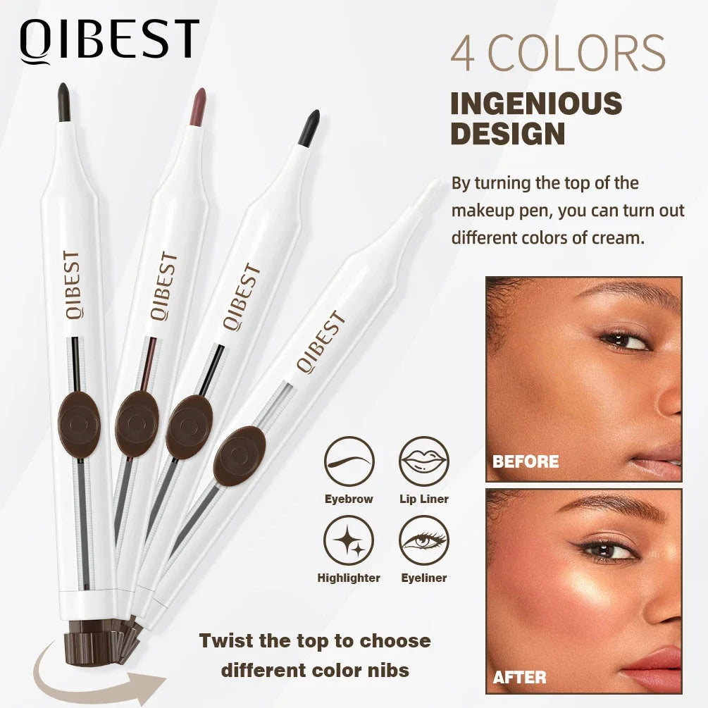 QIBEST New Design 4-IN-1 Multi Use Makeup Pen Include Eyeliner, Lip liner, Eyebrow pencil And Highlighter Lasting Cosmetic Stick Peaceful Pleasures Health and Wellness