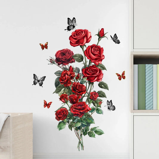Red Rose Wall Stickers – Self-Adhesive DIY Floral Home Decor Wall Sticker Decal Oasis Select One Size